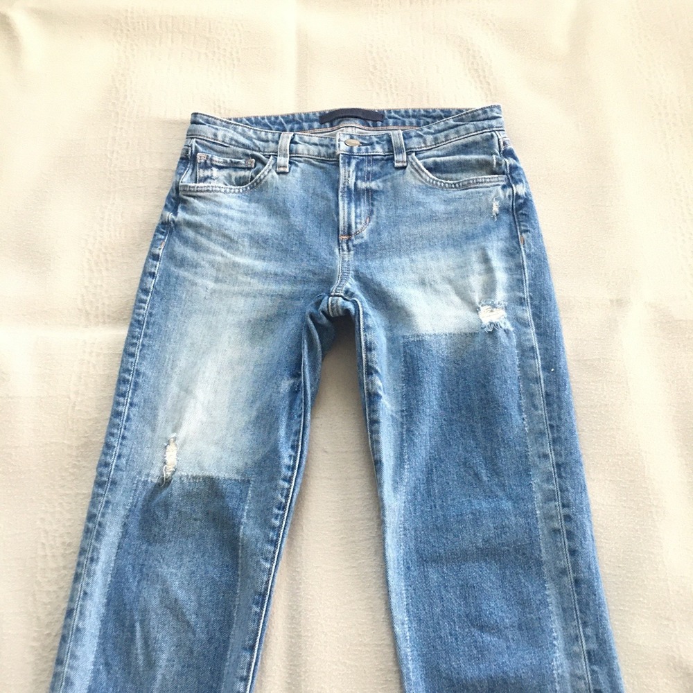 VTG Joe's The Lara Mid Rise Jeans Size 25 Cigarette Raw Hem Ankle Stretch Patchw - Picture 2 of 11